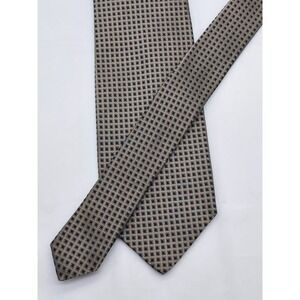 Tino Cosma Italy Silk Tie Navy Blue Silver Grey Geometric Square Pattern Mens